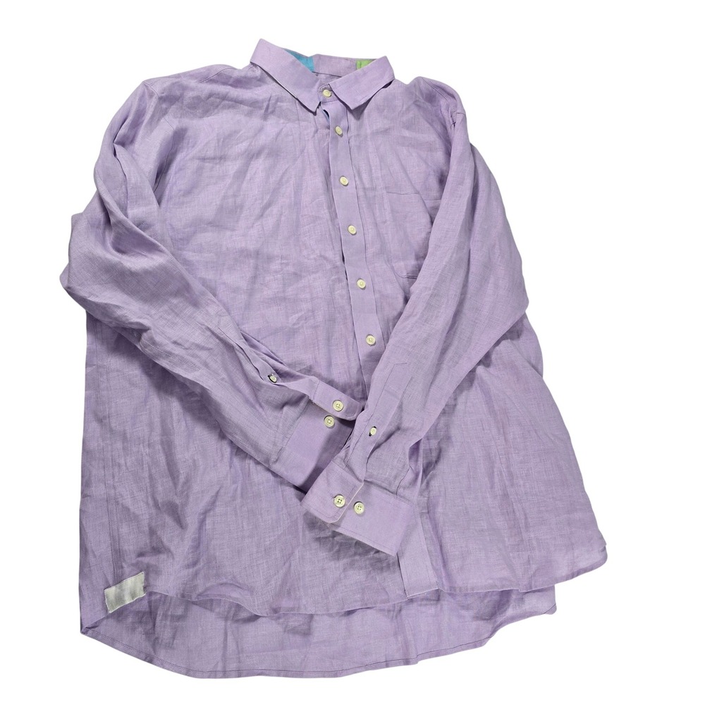 MINE London Milan New York Men XXL Purple 100% Linen Button Up Shirt Long Sleeve